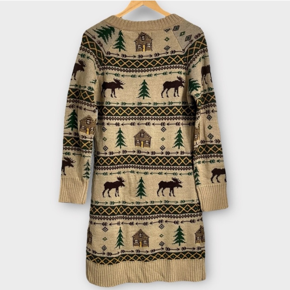 NWT Kiel James Patrick Cozy Cabin Sweater Dress Medium Moose Winter Holidays New - Picture 2 of 7